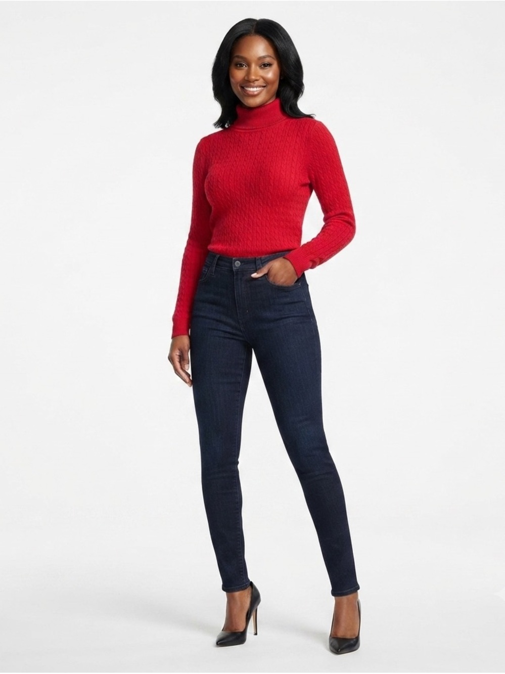 Karen Scott Red Cable Knit Turtleneck Sweater Petite Small